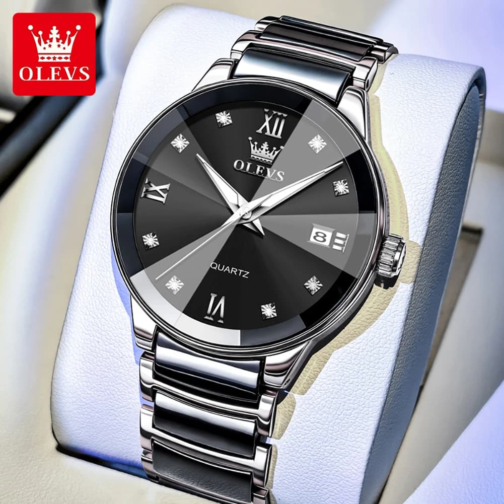 OLEVS 7114 Brand original authentic watches for man luxury Gift Box Steel band ceramic quartz male expression couple watch