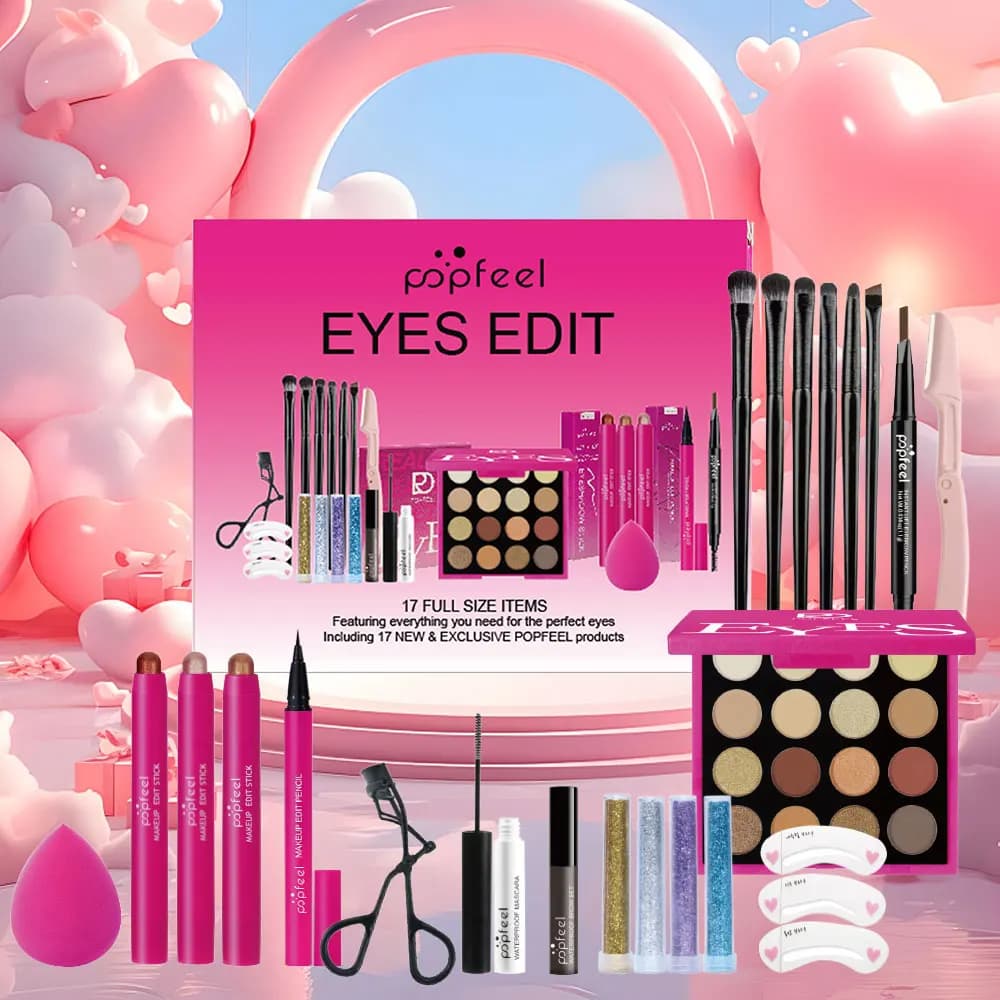 Set di trucco per occhi POPFEEL da 22 pezzi: include palette di ombretti da 16 colori, effetto perlato, ombretto, tinta per sopracciglia, eyeliner nero