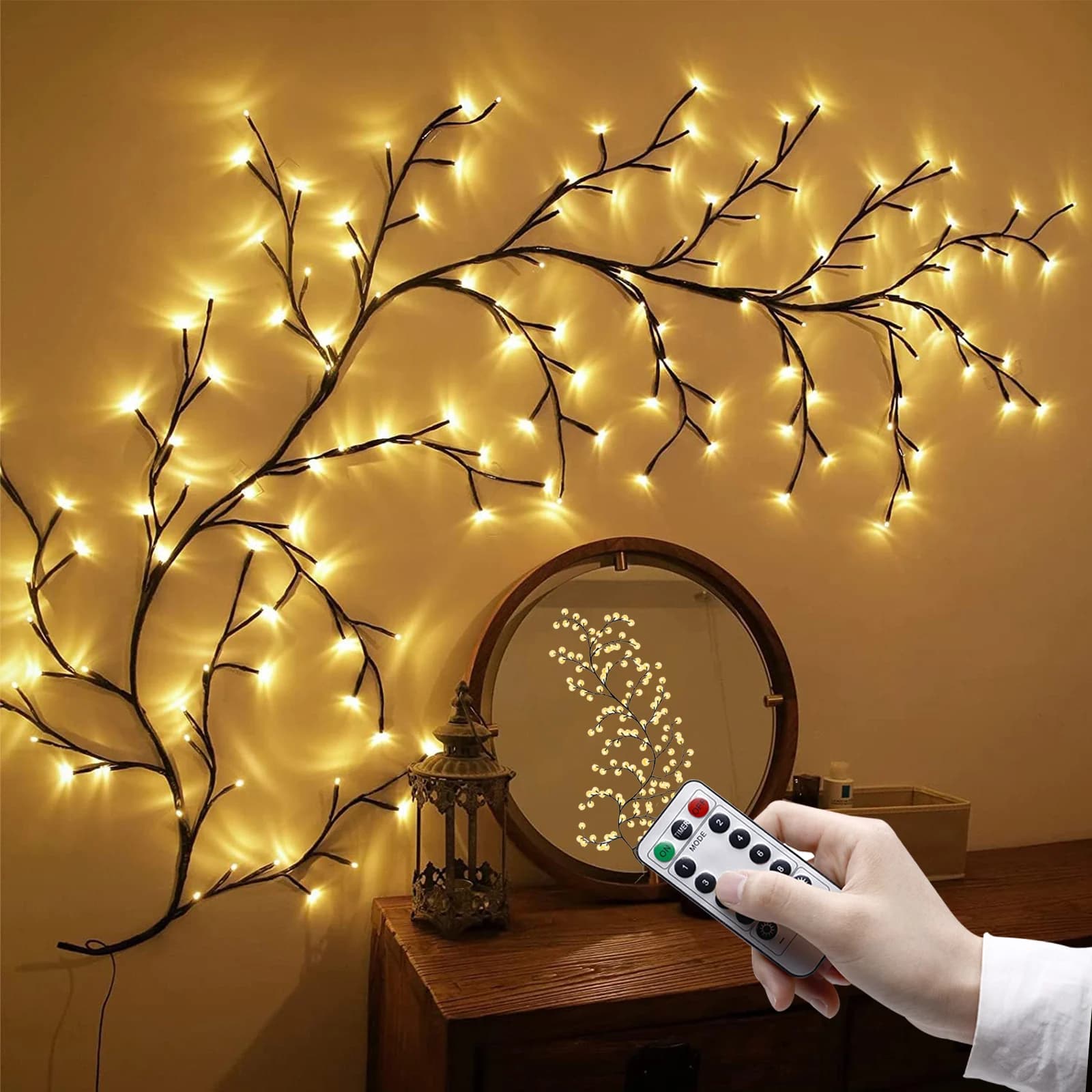 96/144 LED Willow Vite Albero Striscia luminosa 8 modalità FAI DA TE Ramo di un albero Lampada Telecomando Lucine per la parete Decorazioni per la casa di Natale