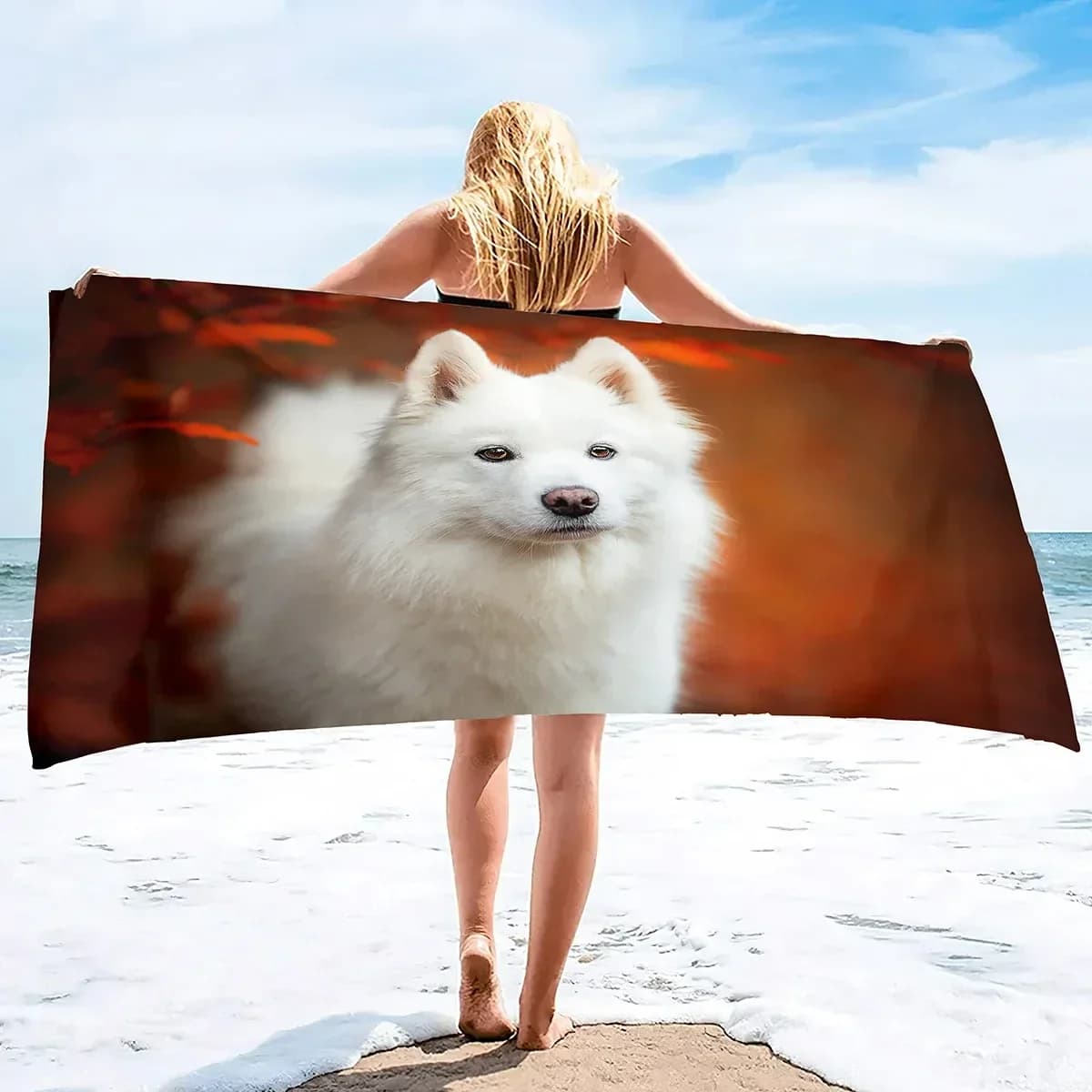 Asciugamano da spiaggia per cani Samoiedo Asciugamano da bagno per animali domestici carino Microfibra Asciugatura rapida Viaggio Sport Spa Asciugamani da piscina Assorbente Bikini Cover Up