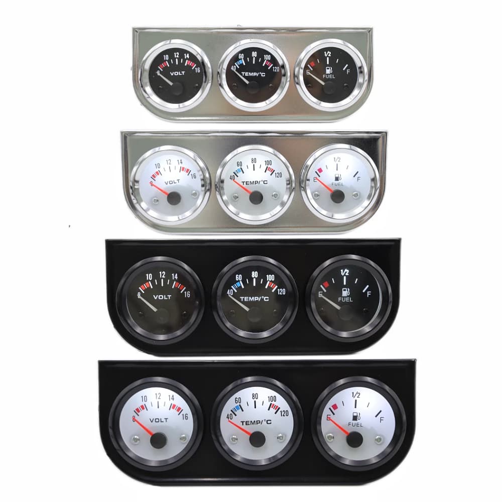 Indicatore auto 3 in 1 da 52 mm per livello carburante + voltaggio + temperatura acqua con sensore di temperatura, kit universale triplo per auto, camion e SUV a 12V