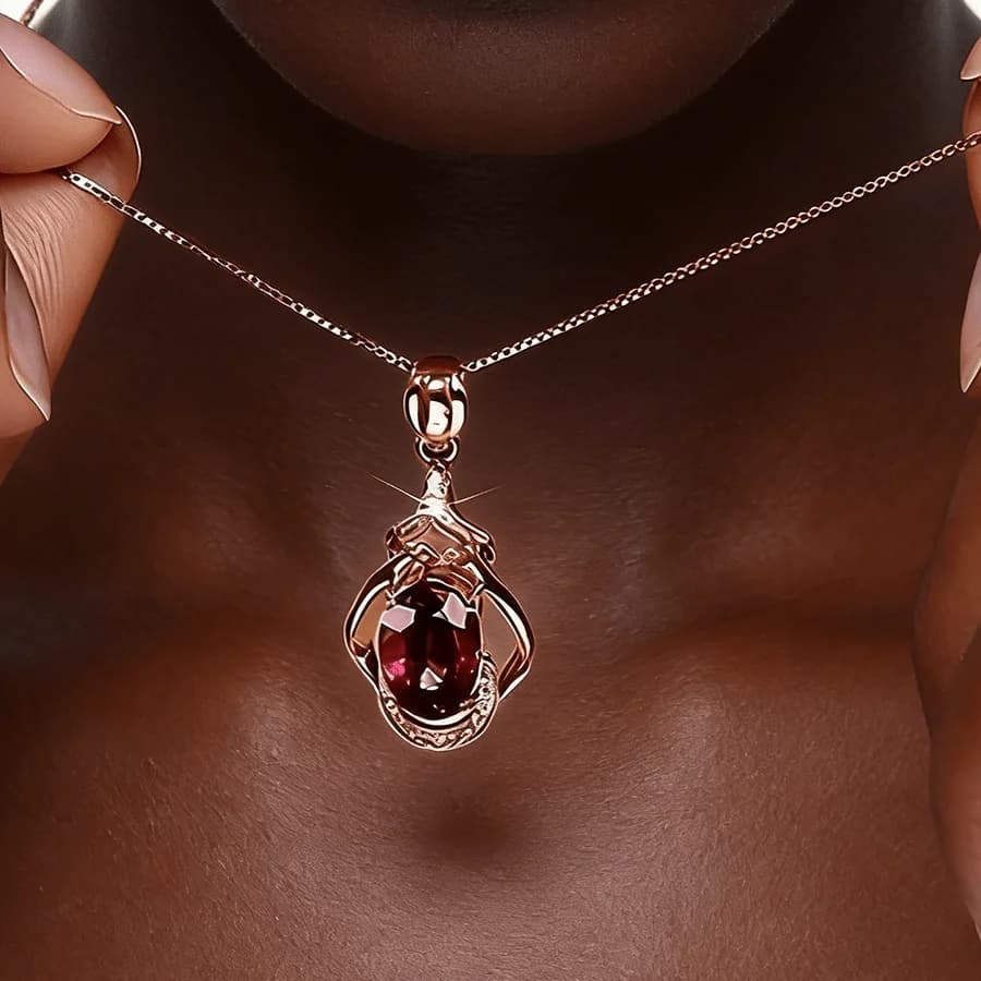 Elegante Collana da Donna con Placcatura in Oro, Rubino e Moissanite, Ipoallergenica e Resistente allo Sbiadimento Un regalo squisito per le coppie. Magazzino locale disponibile.