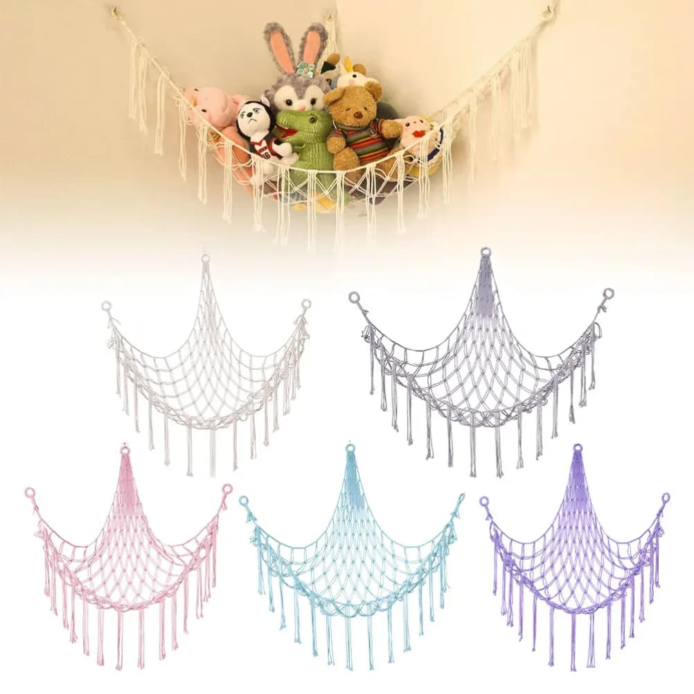1Pc Toy Hammocks Wall Corner Hanging Storage Net Organizer Woven Kids Stuffed Mesh Hammock Baby Animal Rope Hammock Bag Cotton
