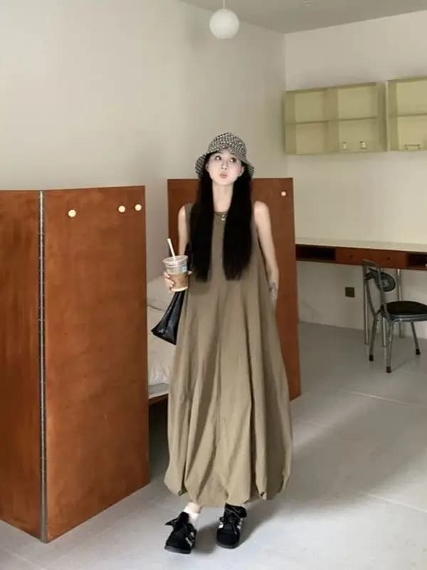 Loose Fit plus Size Summer Dress Flower Bud Skirt Vest Style No Sleeve Large Size Women's Clothing Korean Style Commute Wind