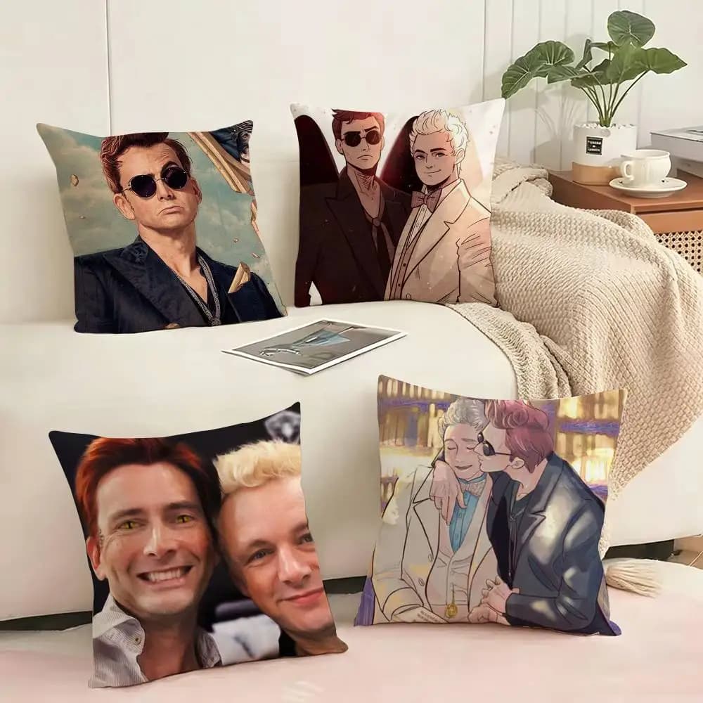 TV Good Omens Aziraphale Pillow Case Square Double-Sided Sofa Cushion Cover Bedroom Bedside Pillow Gift