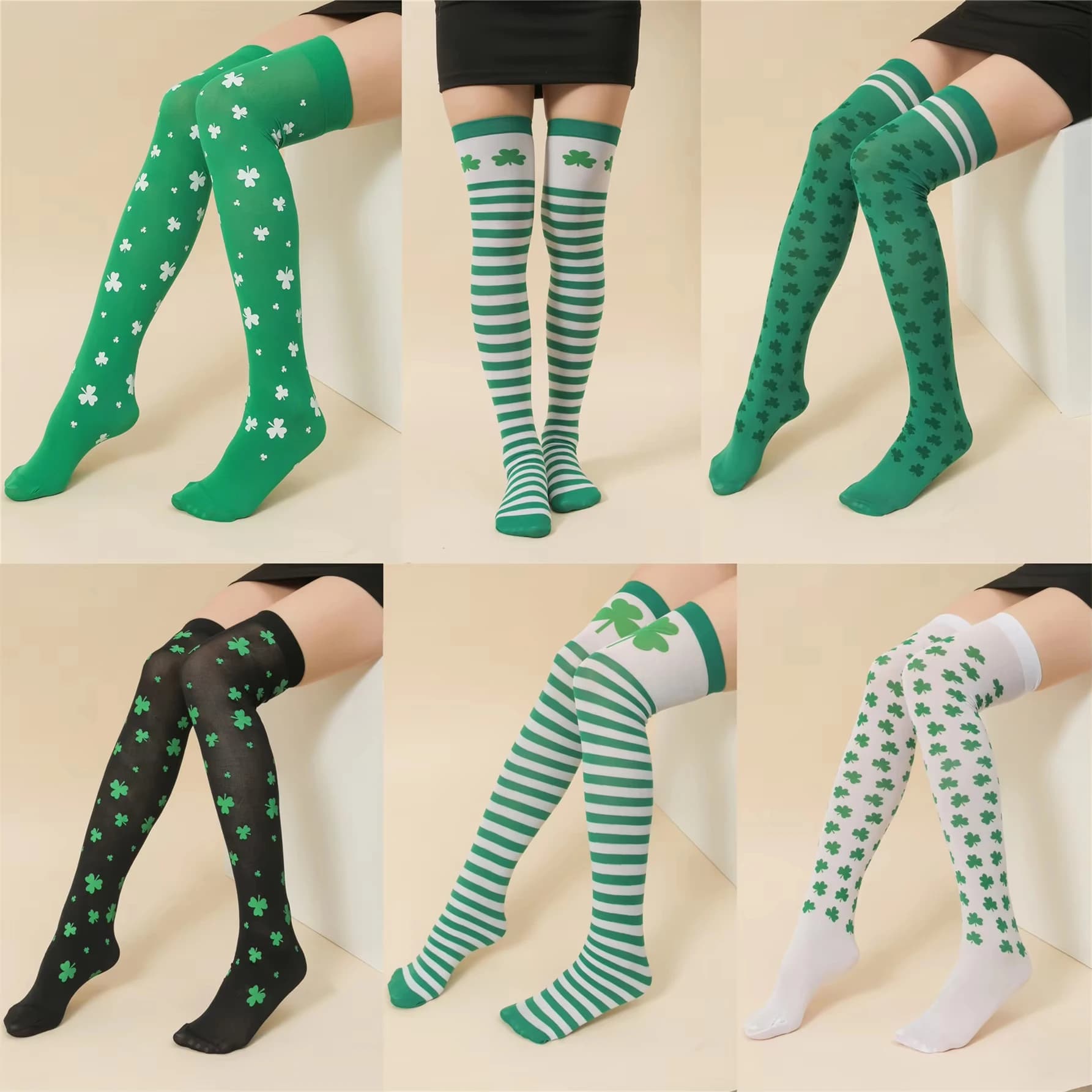 Woman Silk Stockings Saint Patrick's Day Green Stocking Thigh High Sock Party Sinker Drop Socks Student Youth Thigh HighsStocks