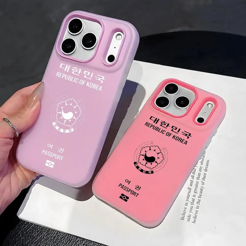 Korean passport Phone Case 2-in-1 Detachable Clear with Card Holder for iPhone 12-17 Soft Multi-Color