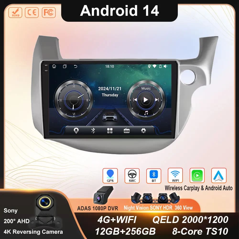Autoradio Android Per Honda Jazz 2 GG 2008 - 2014 Fit 2 GE GP GE 2007 - 2014 RHD Video Lettore Multimediale di Navigazione GPS Stereo