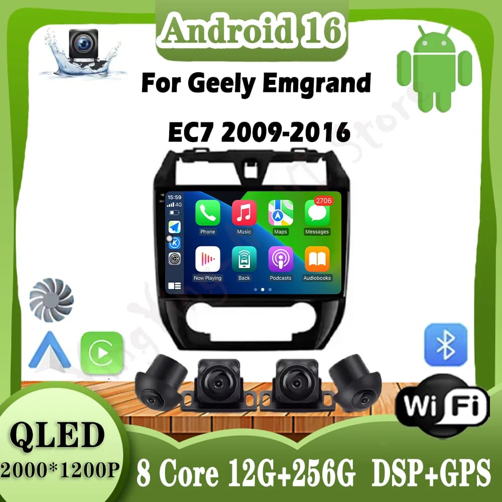 Autoradio stereo QLED DSP Android 16 da 9 pollici per Geely Emgrand EC7 2009-2016, lettore audio per auto, Carplay, schermo multimediale video.