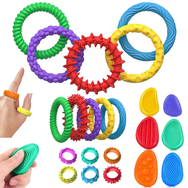 12/6/5PCS Fidegts Giocattoli Anelli sensoriali in silicone Bracciale Pietra Divertimento Fidgets per bambini Texture Giocattoli antistress per bambini Autismo Calmante