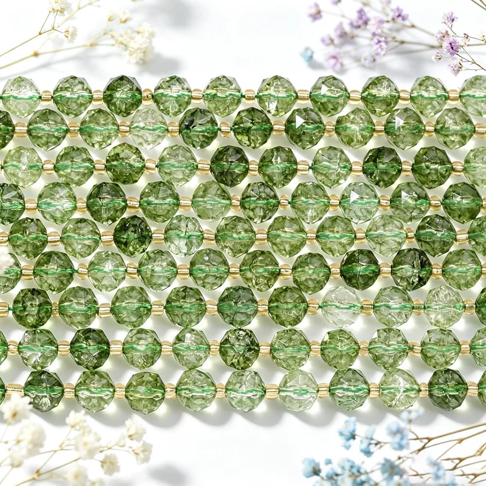 8mm Natural Stone Beads Faceted Green Crystal Loose Spacer Beads For Jewelry Making DIY Bracelets Necklace Earrings Accessories