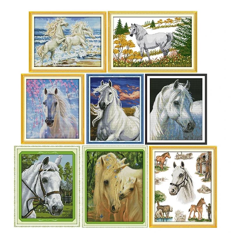 White Dragon Horse Series counted cross stitch kits 11CT14CT printed pattern crafts DMC sewing needlework embroidery sets decor