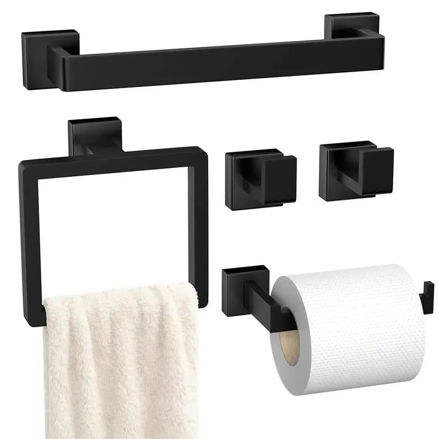 Set di Accessori per Bagno in Nero Opaco, Set Portasciugamani in Acciaio Inox SUS304, Portasciugamani da Parete per Bagno