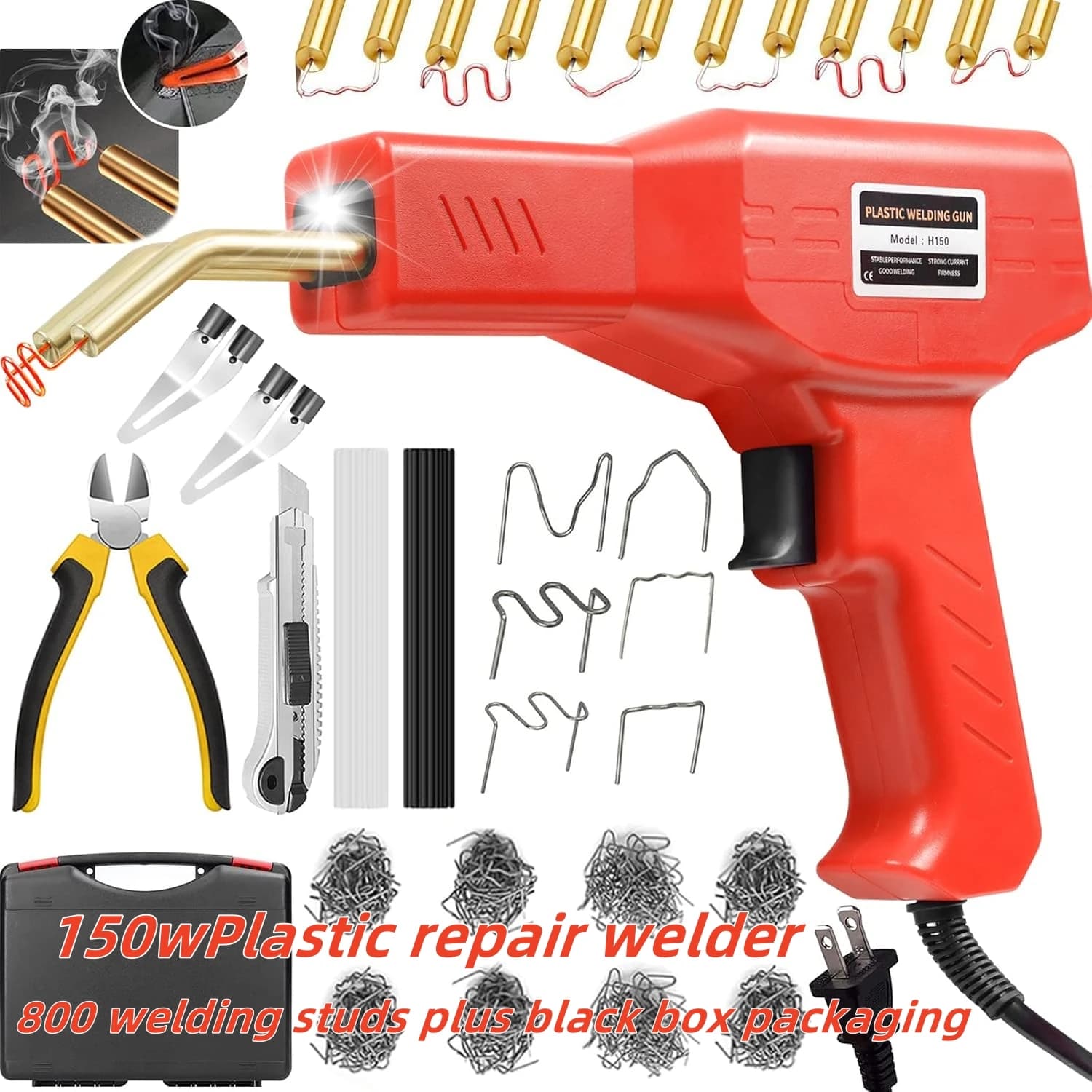 Saldatrice per plastica da 150W, kit di saldatura per plastica 2-in-1, kit di strumenti per la riparazione e la saldatura della plastica, pistola saldante a caldo da 1000 pezzi