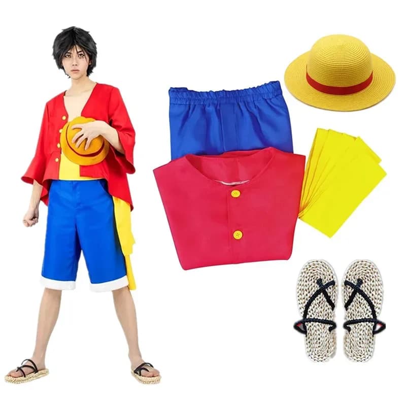 2025 New Halloween Anime Luffy Cosplay Costume Uniform Luffy Straw Hat Red Jacket Halloween Carnival Party Costumes for Men Wome
