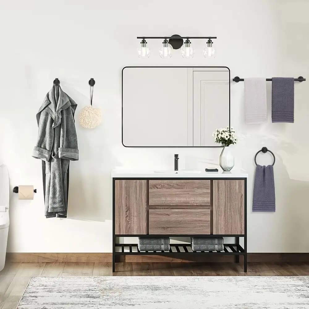 Set portasciugamani nero da 5 pezzi Set di accessori da bagno in acciaio inossidabile antiruggine di facile installazione Hotel