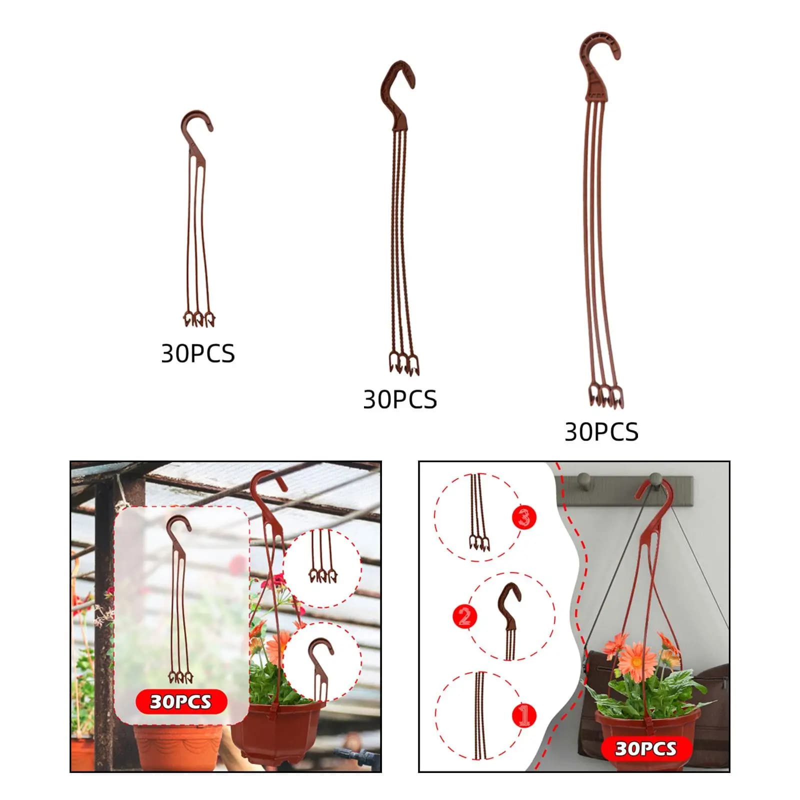 30 ganci per appendere fioriera, supporti per fiori, versatili ganci di ricambio per vasi da fiori, ganci per fioriera per balcone