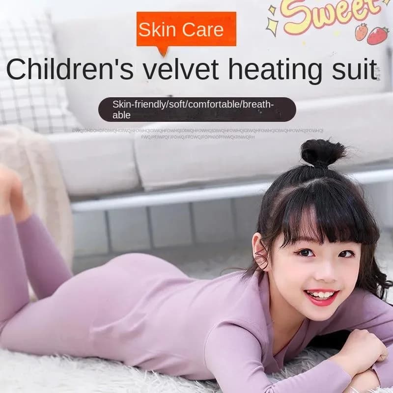 New 3-12T Children's Thin Fleece Girls' Thermal Underwear Set with Warm Inner Matching for Mid to Large Children's Autumn and Wi