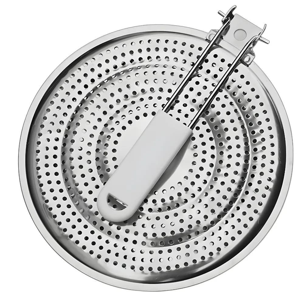Diffusore di Calore in Acciaio Inox, Protezione Fiamma Pieghevole Rotonda, Piastra per Cottura a Bassa Temperatura con Manico in Legno, Base Antiscivolo, Tappetino Termoconduttivo
