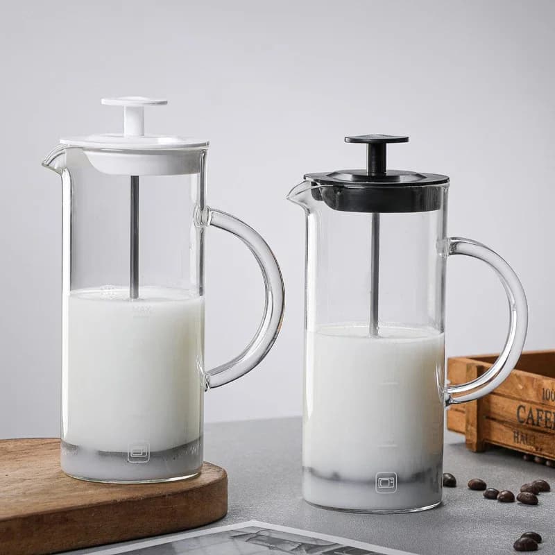 Heat Resistant Milk Frother Glass Milk Foamer Coffee Pot French Press Coffee Maker Mixer Creamer For Lattes Cappuccinos Coffee