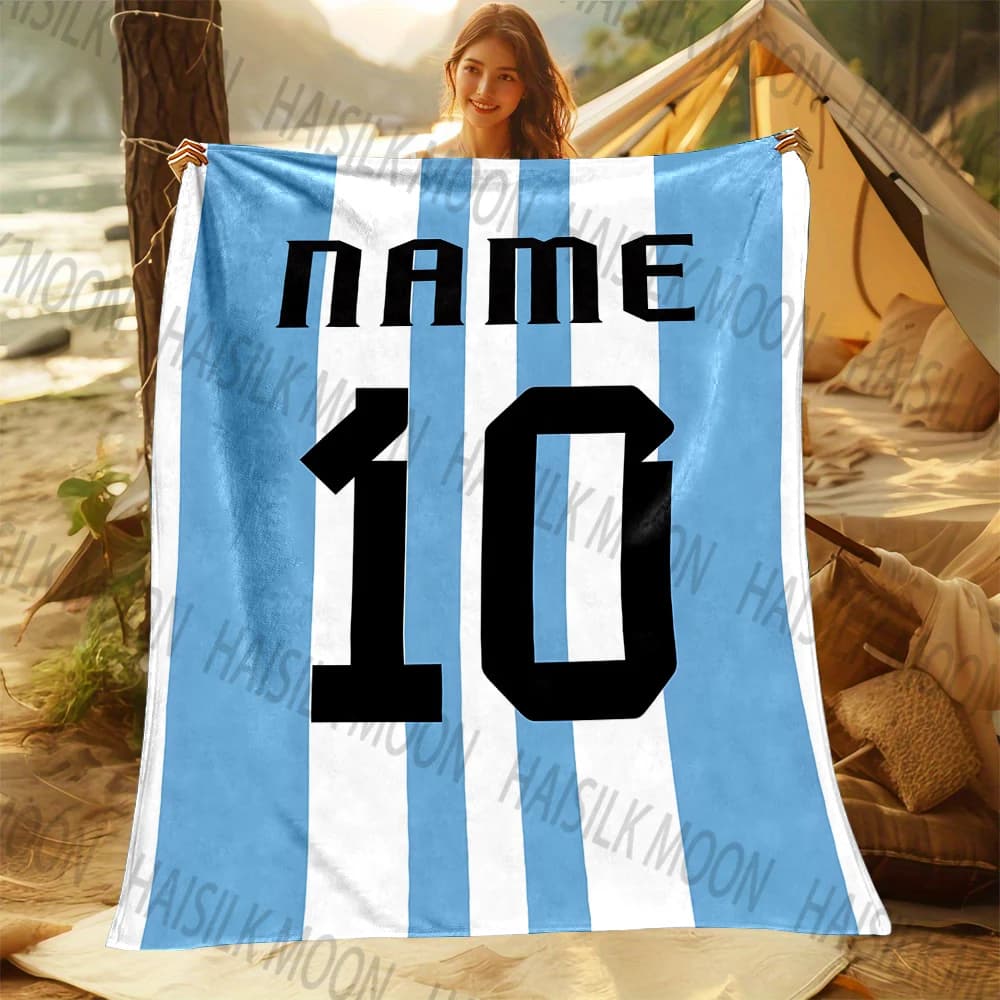(Nome Memo u) Coperta con nome personalizzato Stampa in maglia da calcio adatta per divano, letto, viaggi, campeggio, divano, sedia letto, regali natalizi