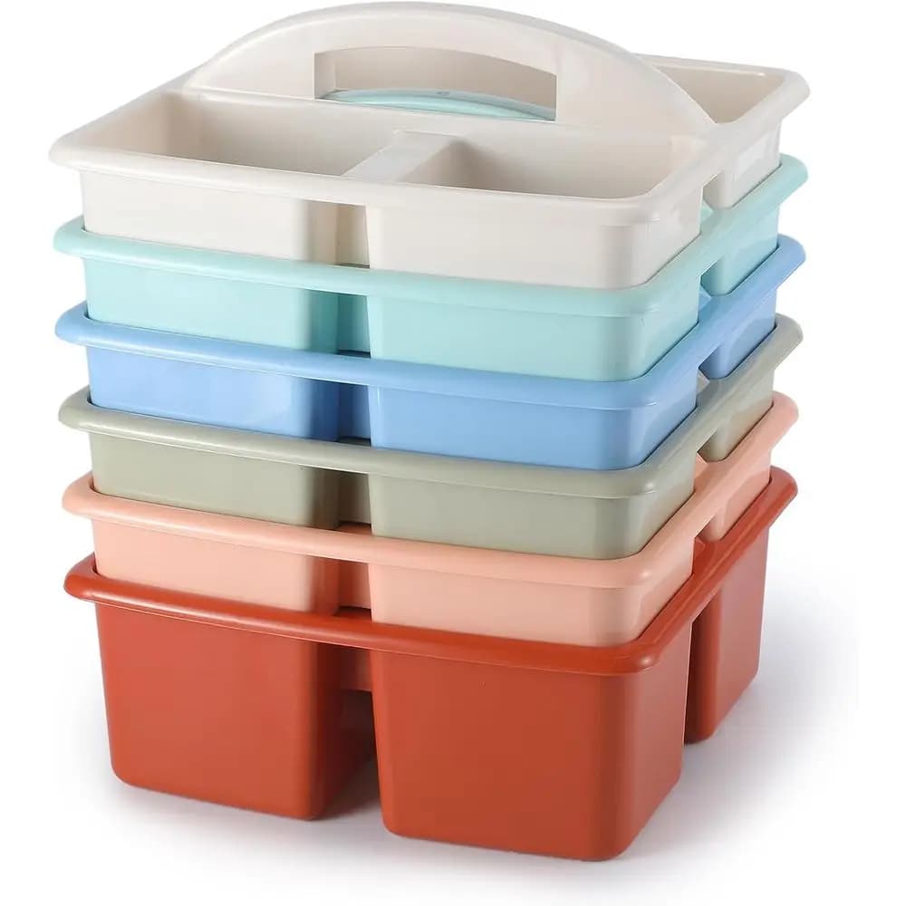 Organizzatore Portatile in Plastica a 6 Scomparti con Maniglia, Contenitore Multiuso per Scrivanie e Materiale Scolastico