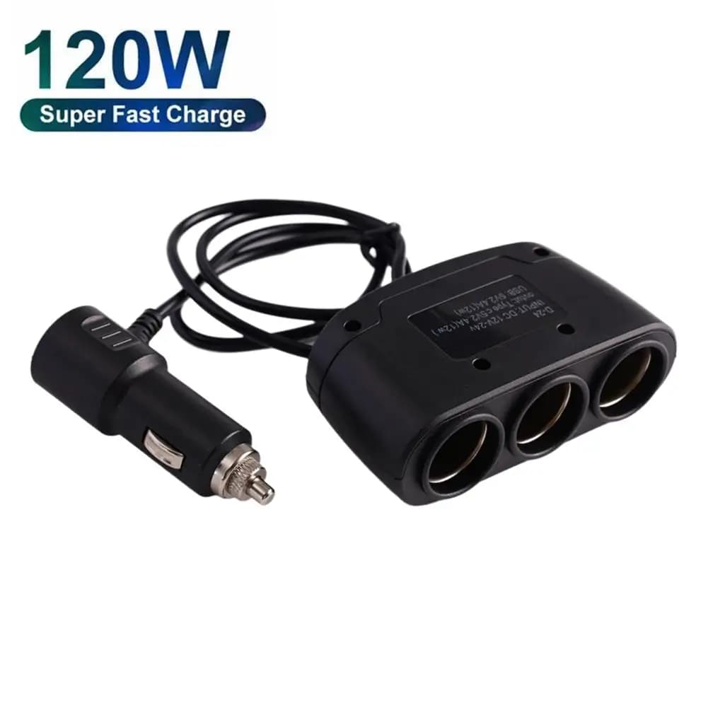 120W 3 in 1 doppia presa USB accendisigari per auto Adapte 12V 24V Splitter LED adattatore per caricabatterie rapido per auto DVR GPS Dashcam