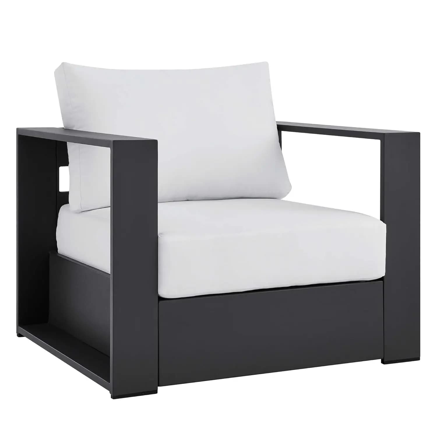 Poltrona da Esterno in Alluminio Grigio-Bianco, Resistente alle Intemperie, con Seduta Imbottita, per Giardino e Bordo Piscina, Personalizzabile
