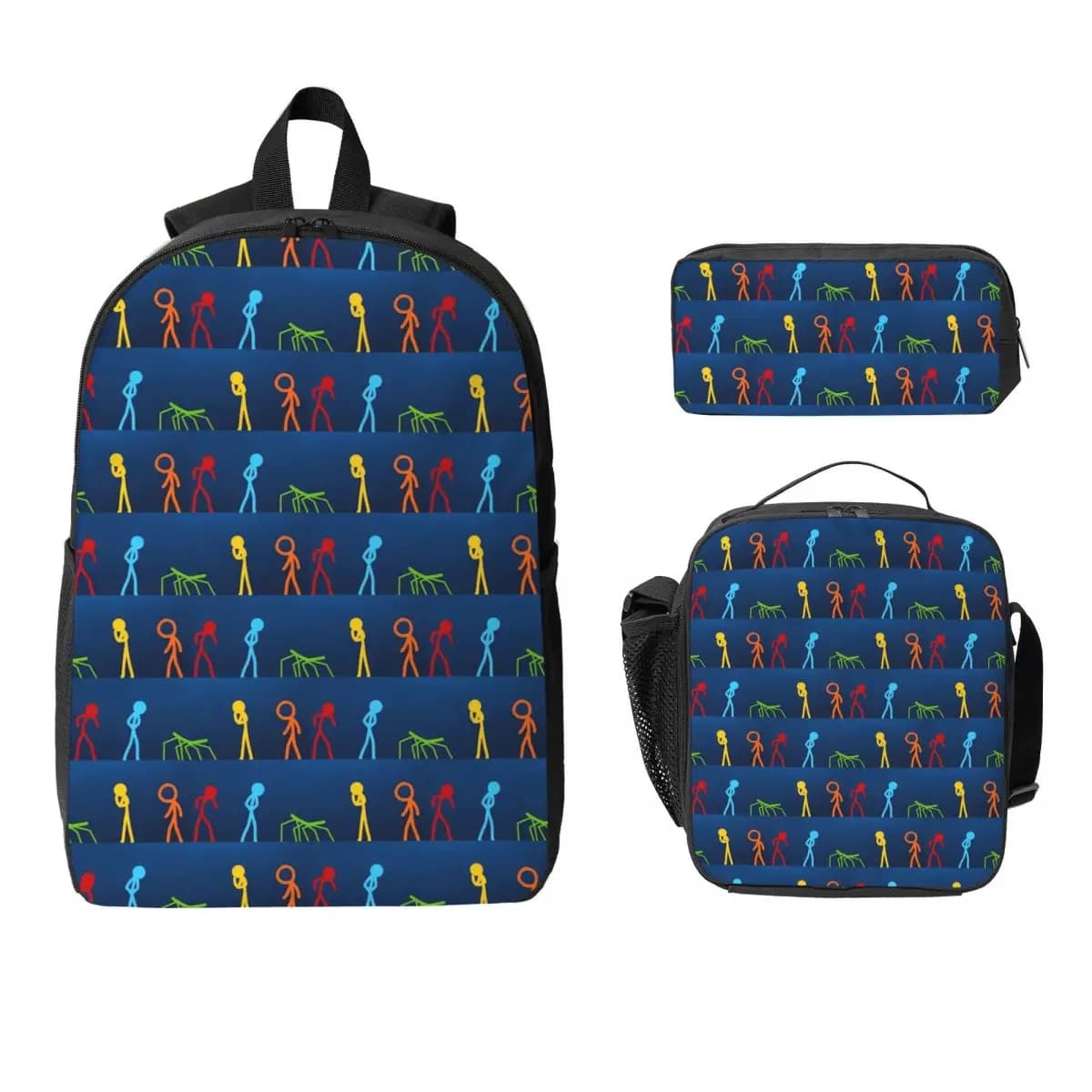 Alan Becker Five Stick Figure con Fire Mouse Piccone Zaino Ragazzo Ragazze BookBag Borsa da scuola Borsa da pranzo isolata 3ps Astuccio