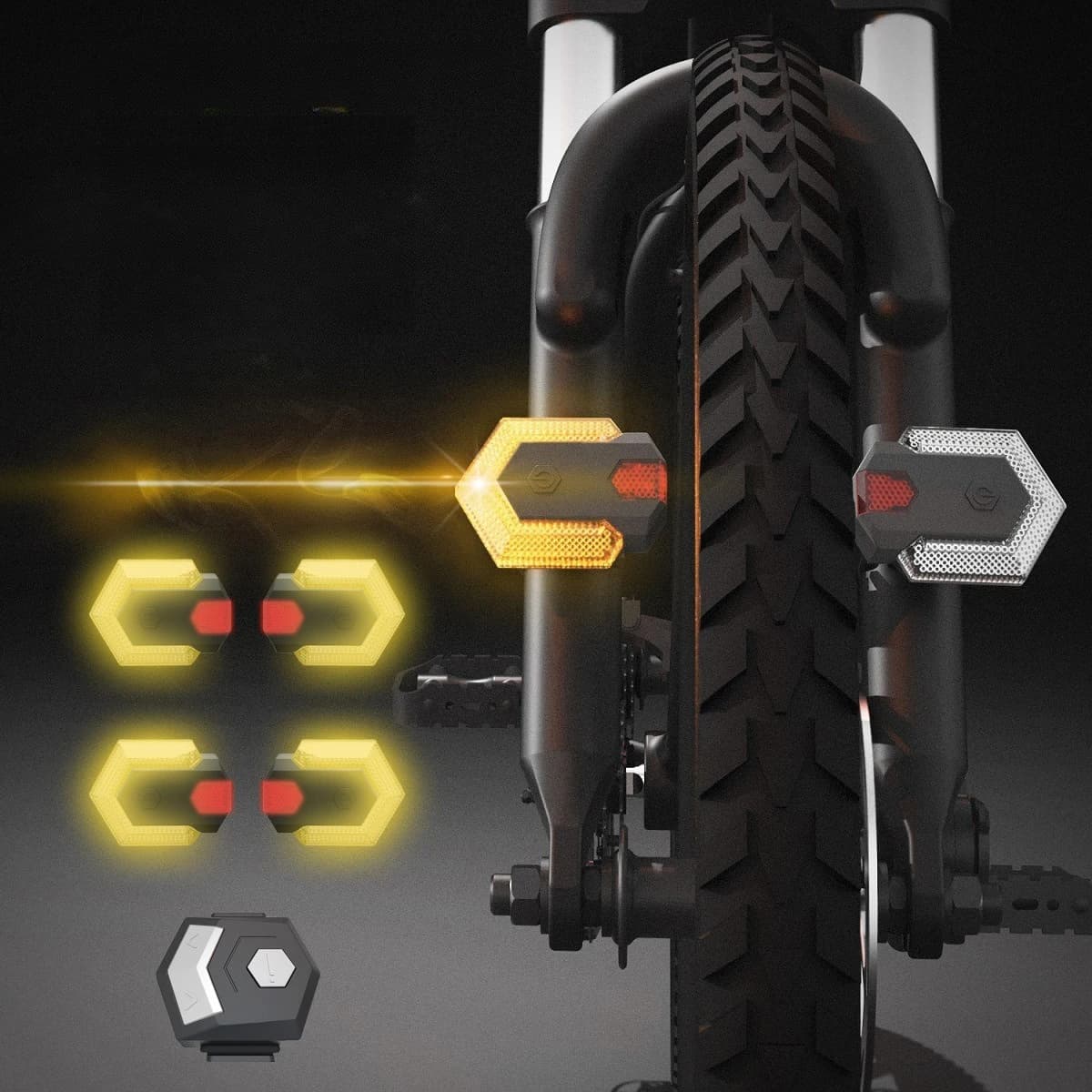 4-Light Split Bike Turn Signal Rechargeable Wiring-Free E-Bike Warning Rear Light