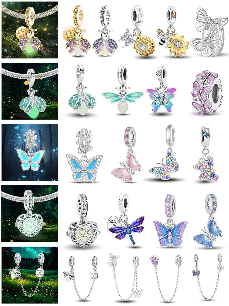 Perline originali in argento sterling 925 con ciondolo a forma di farfalla, ape luminosa, lucciola, per bracciale, braccialetto, gioielli fai da te