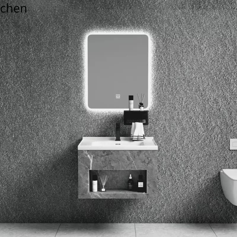 D19-1Metal Rock Slab Basin Cabinet Smart Mirror Bathroom Waterproof Integrated Ceramic Basin Set