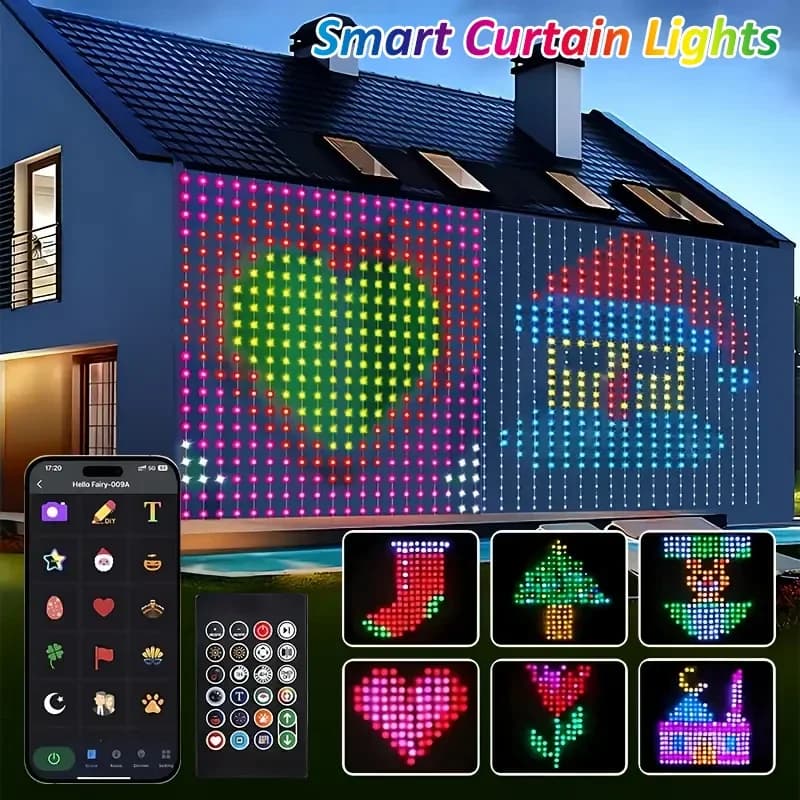 400 LED Luci per tende intelligenti App Bluetooth Stringa LED Lucine RGB Visualizzazione del cambio musicale fai-da-te per la decorazione della camera da letto della finestra