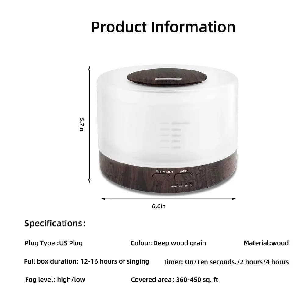 Diffusore di Oli Essenziali Ultrasonico da 550ml con Controllo Touch e Telecomando, Effetto Legno e 7 Colori LED