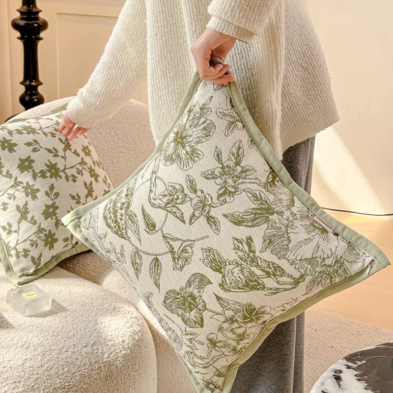 Nordic Ins Style Chenille Jacquard Velvet Green Cushion Cover 18x18 Inches Nature Living Room Sofa Throw Pillow Cover Decoration