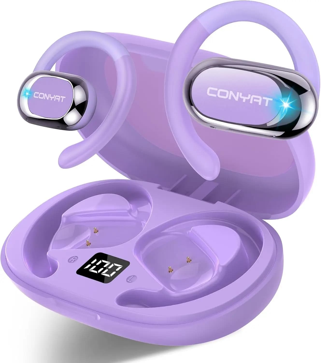 AI Real Time Translator Earbuds, Bluetooth 5.4 Open Ear Headphones, Purple | Supports 164 Languages & 7 Modes With Audio/Video C