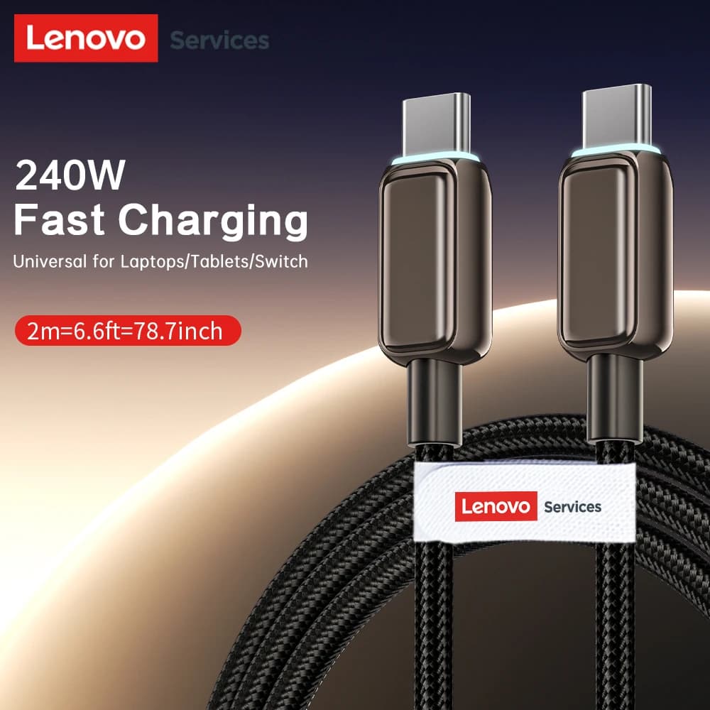 Lenovo 240W Type C cable for iPhone 17/16, USB C PD fast charging cable for Macbook Samsung Xiaomi, USB C Type C cable