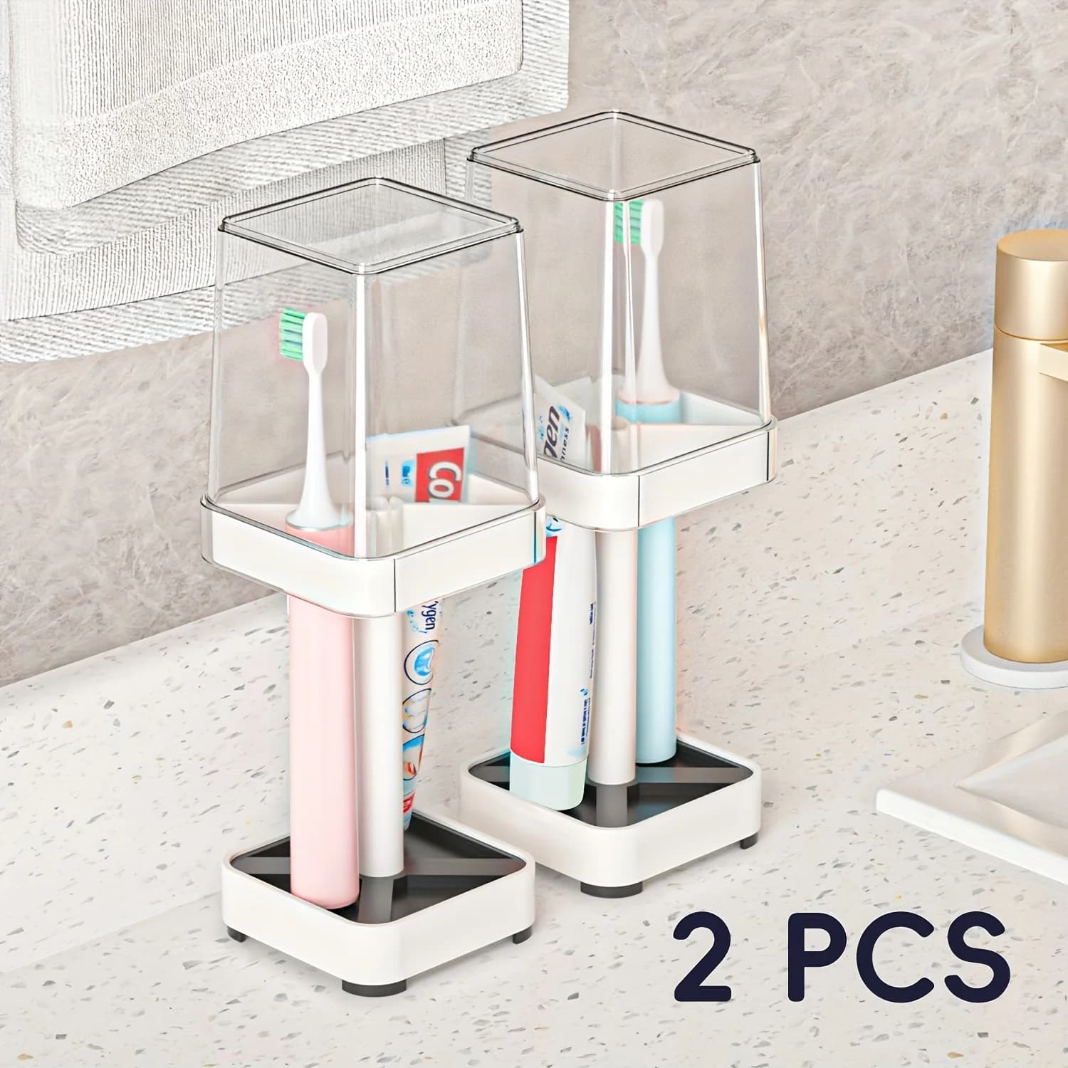 2 pezzi/1 pezzo, set portaspazzolino: portaspazzolino per coppia salvaspazio, portaspazzolino con tazza/coperchio contiene 4 slot