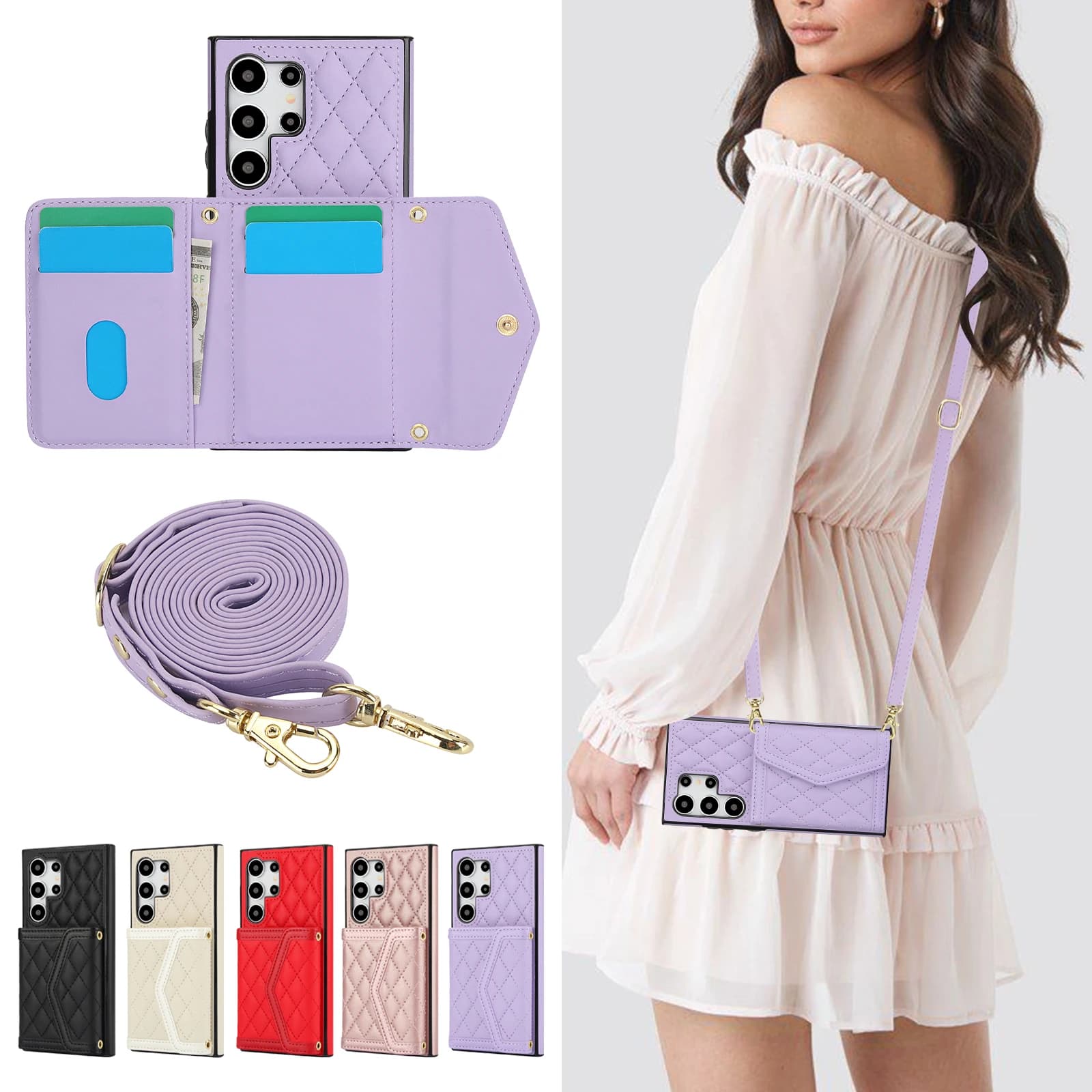 Crossbody card Solt portafoglio custodia Rfid in pelle per Samsung Galaxy A55 A15 A35 A25 S24 Ultra S23 Plus S22 S21 Cover tripla pieghevole