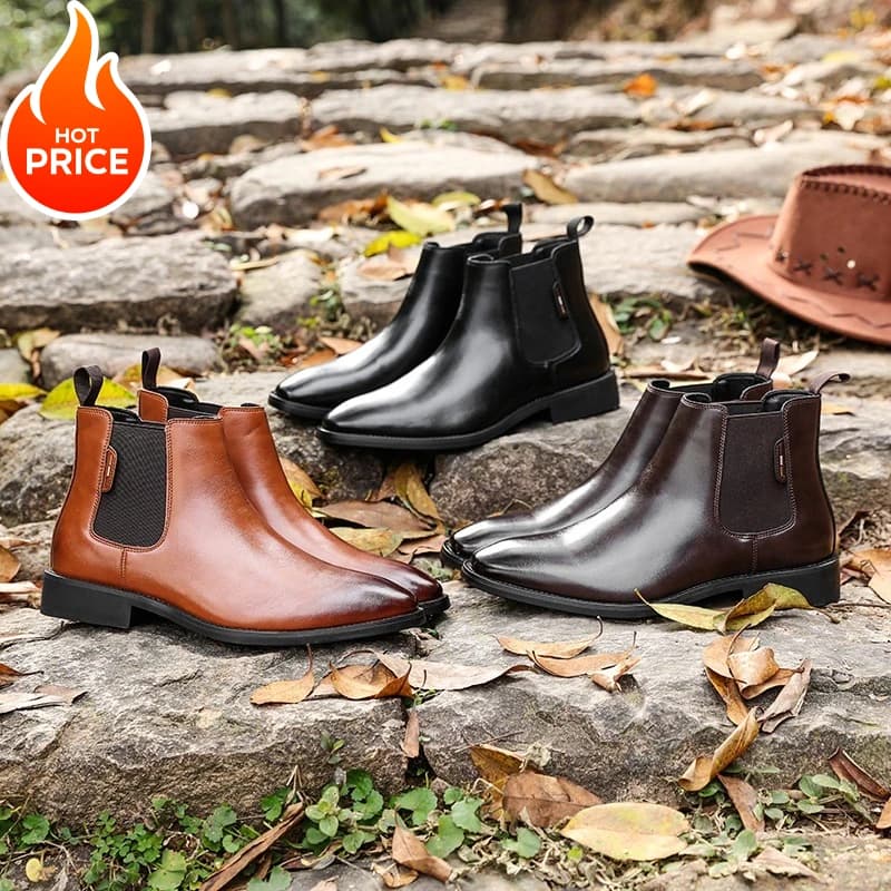 Fashion Man Classic Business Soft Leather Chelsea Boots Fashion Pointed Ankle Boots Men Casual British Style Short High-Top Shoe