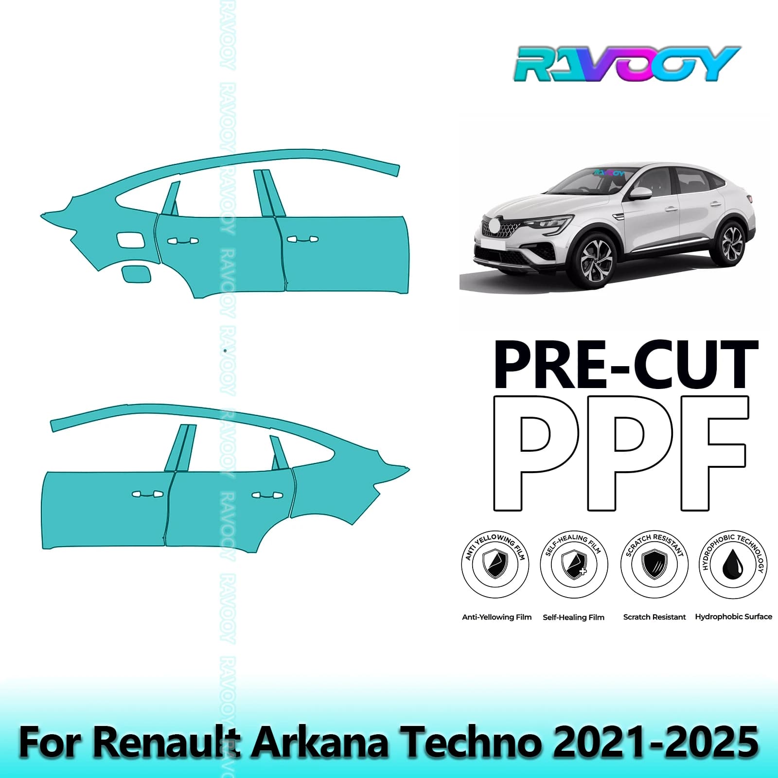 Per Renault Arkana Techno 2021-2025 8.5mil Trasparente Opaco Pre-Cut PPF Porta e Pilastro A/B Kit TPU Set di Pellicole di Protezione Della Vernice