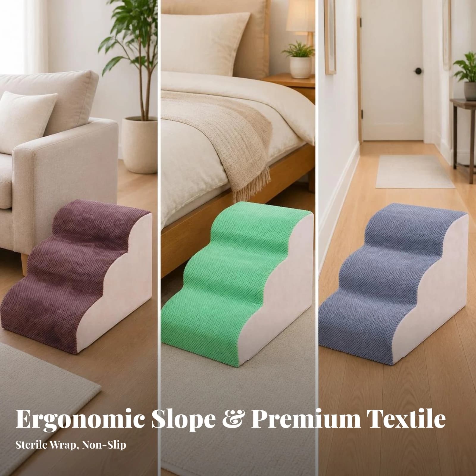 3-Step Pet Staircase Easy to Clean Foam Dog Stairs Pet Steps with Textile Cover Washable Lightweight for Small Dogs, Sofa