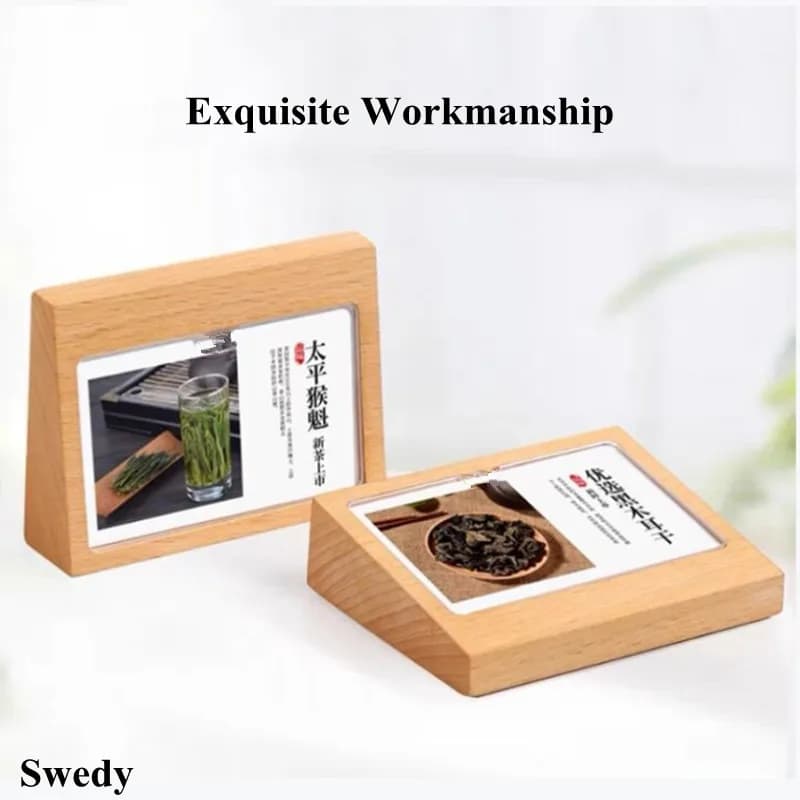78x38mm Tavolino Menu Porta cartello in carta Espositore Legno inclinato Acrilico Etichetta prezzo pubblicitario Etichette per carte