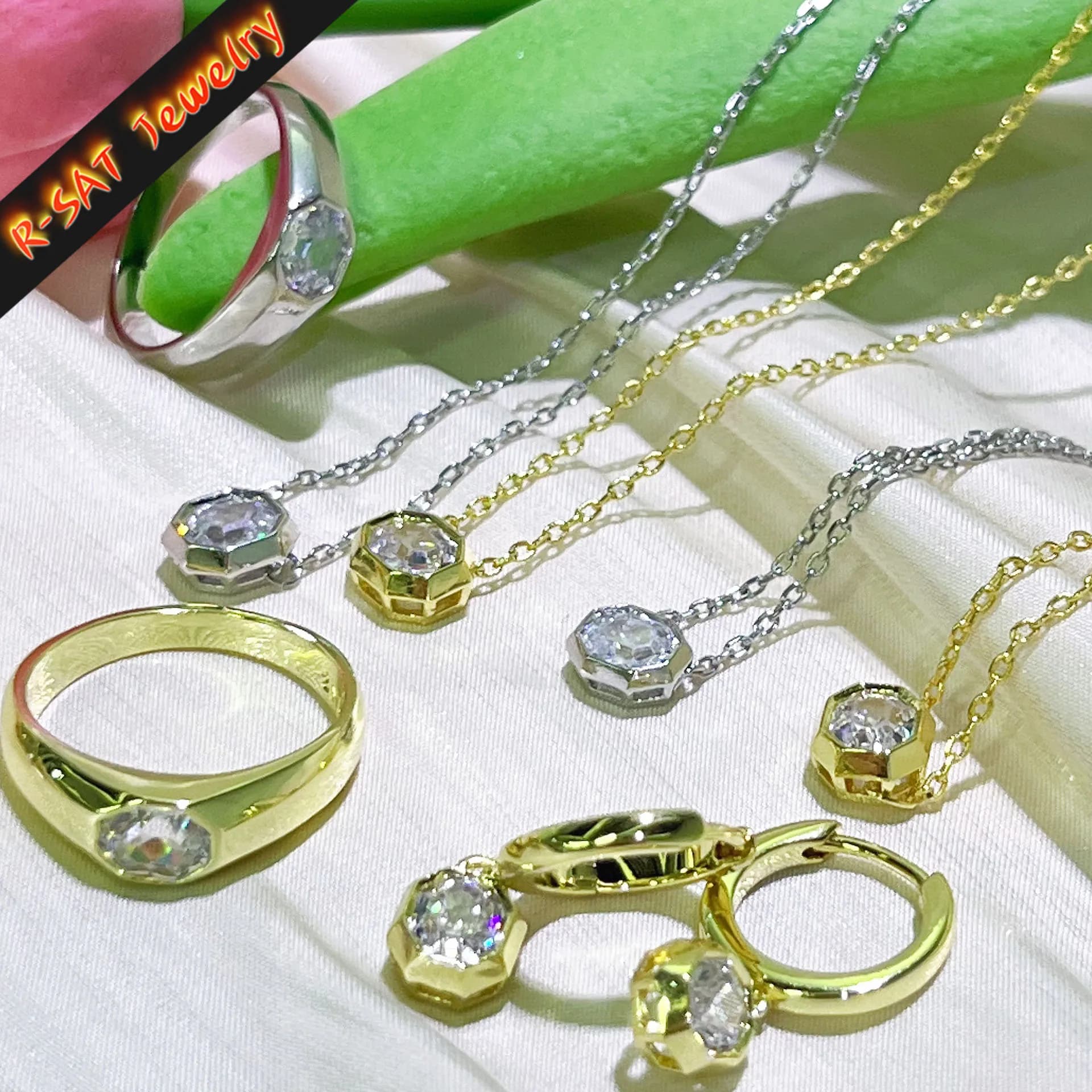 Original High Quality Luxury Jewelry Charm Gold Silver Geometric Crystal Fashion Necklace Bracelet Ring Earring Gift for Women