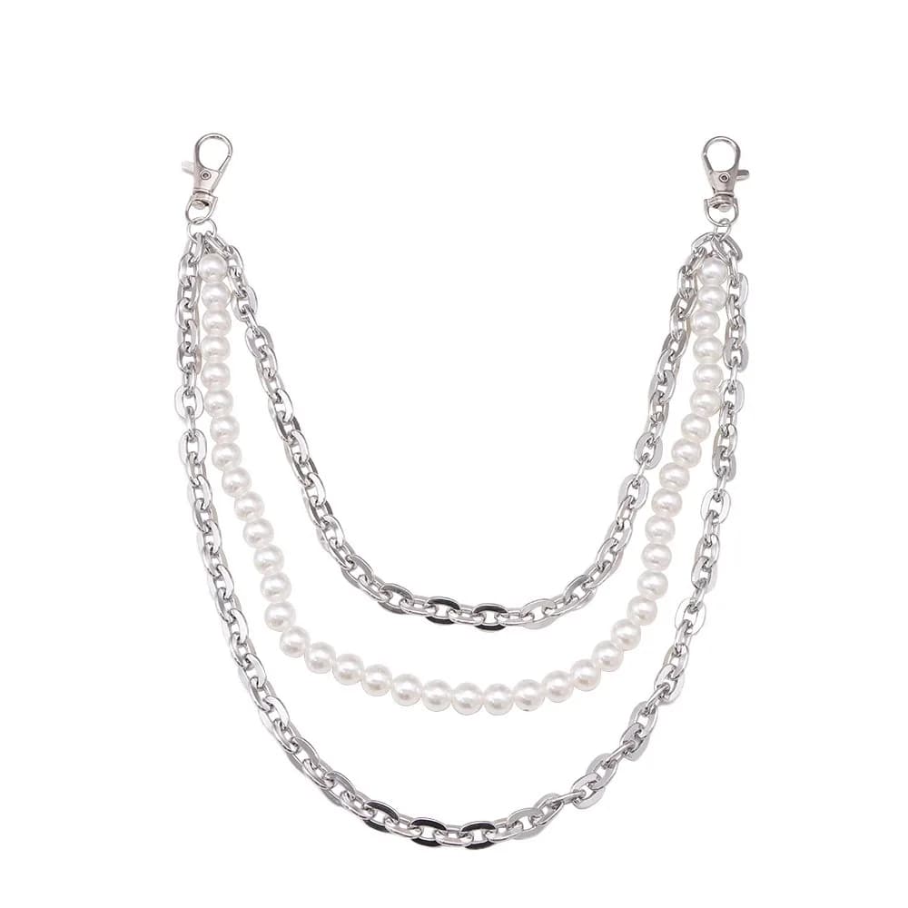 Fashion Punk Hip-hop Waist Chain Pearl Metal Casual Belt Chains Multilayer Layered Chain Clothing Accessories