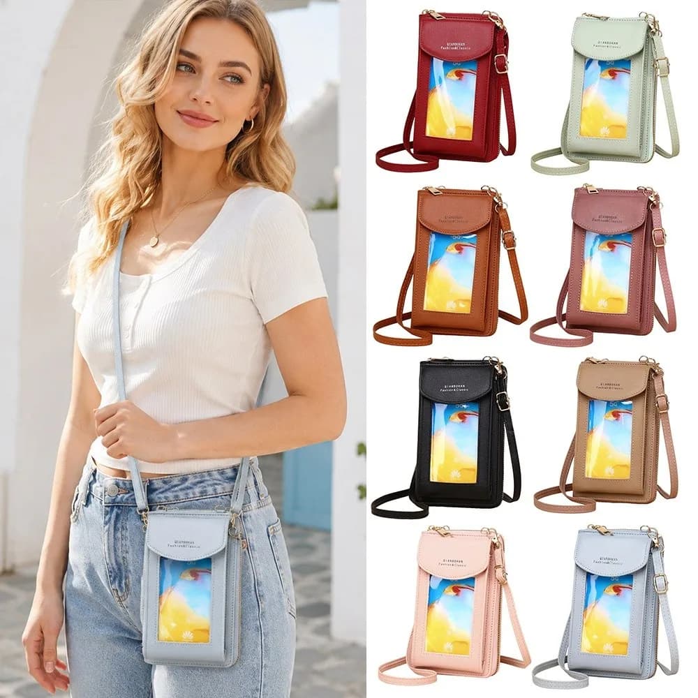 PU Leather Touch Screen Phone Bag Zipper Flap Large Capacity RFID Anti Theft Purse Wallet Multifunctional Mobile Phone Bag