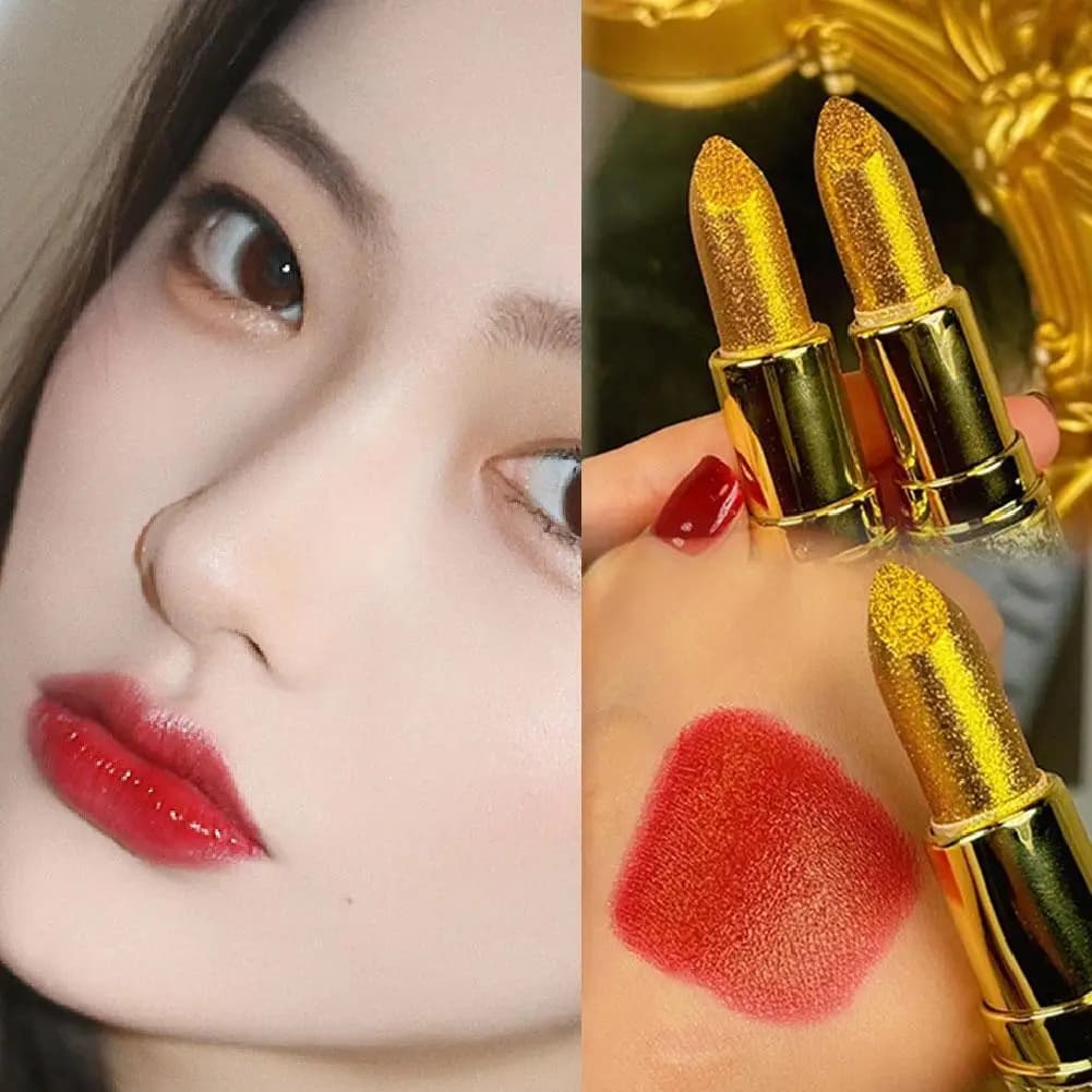 2 colori diamante perlescente rossetto glitter lucido labbro a lunga durata rossetto antiaderente tazza trucco labbra tinta rosso sexy X6H1