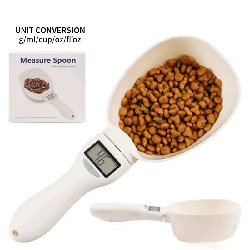 Bilancia Digitale per Alimenti per Animali Domestici con Cucchiaio Dosatore, Display LCD, Bilancia da Cucina per Cani/Gatti