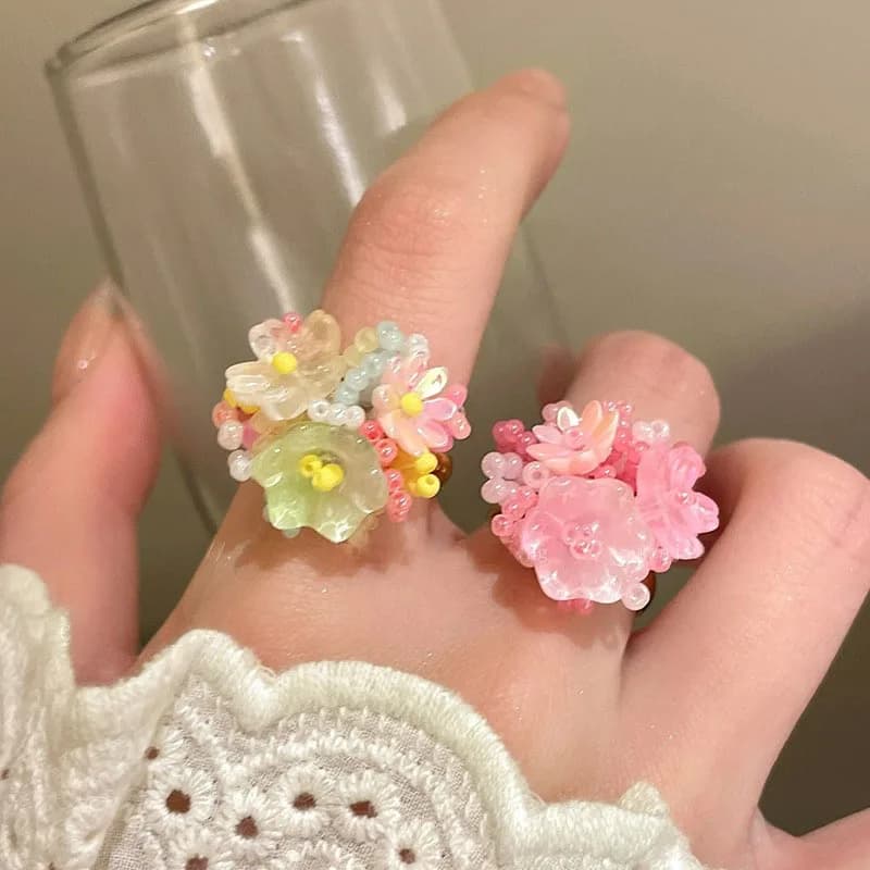 Colorful beads Ortensia Giglio valley Ring with flower cluster Spring Sweet holiday Jewelry for women