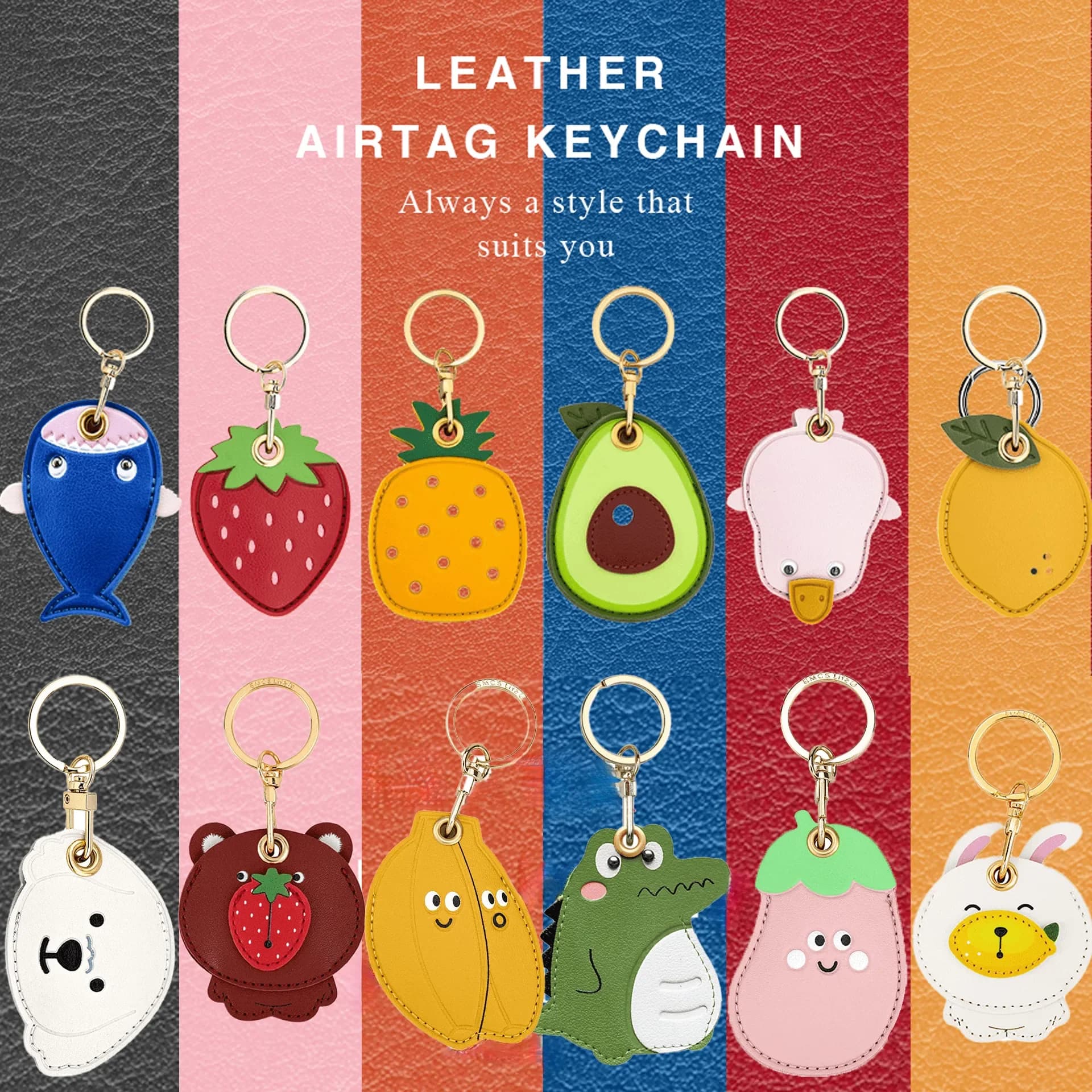 Protective Case Holder for AirTag Tracker with Keychain, Vegan Leather Anti-Lost & Scratch Resistance Key Ring Cover